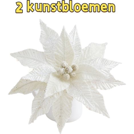 - Fleurs artificielles - Décoration de Noël - Fleurs en velours cristal de glace - Blanches (1/5)