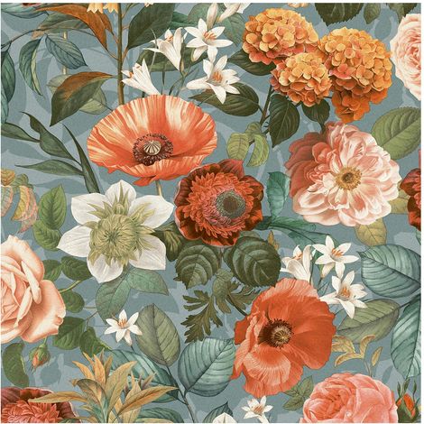 Floral Botanical Wallpaper Blue Multicoloured Paste The Wall Vinyl 10m Roll (1/4)