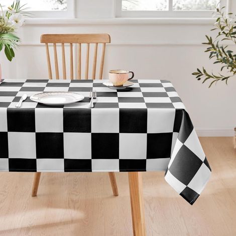Karierte Tischdecke 100x140cm Rechteckig, Wasserabweisend, Waschbar, Schwarz-Weiß