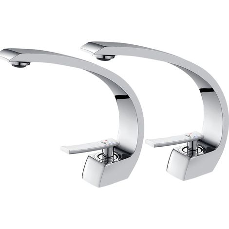 2PCS Auralum Rubinetto Lavabo in Ottone, Miscelatore Monocomando per Bagno con Aeratore Removibile, Miscelatore Lavabo Becco Alto 190mm, Cromato