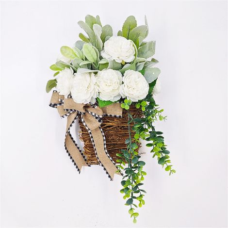 Guirlande De Pivoine Artificielle - Blanc - 25 X 35 Cm - Décoration Porte Intérieure Extérieure - 1 Pièce (1/5)