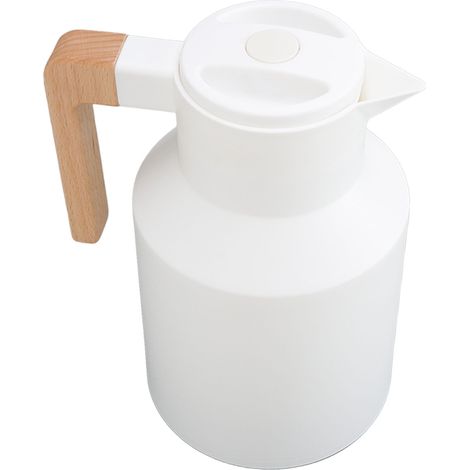 Cafetière isotherme 1L blanche, verseuse avec manche en bois européen pour café à la maison (1/5)