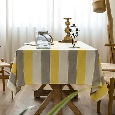 Tischdecke Baumwolle Leinen gestreift 135x220cm Gelb Rechteckig