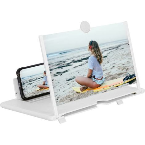Blanc, amplificateur écran smartphone 14 pouces 3D, support vidéo pliable, loupe écran téléphone (1/4)