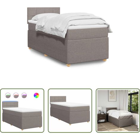 vidaXL Surmatelas - Sommier à lattes de lit avec matelas Taupe 90x190 cm Tissu (1/5)