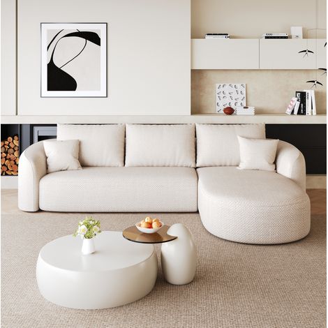 Canape dangle 266 cm modulable sans montage tissu blanc HAVRYA (1/5)