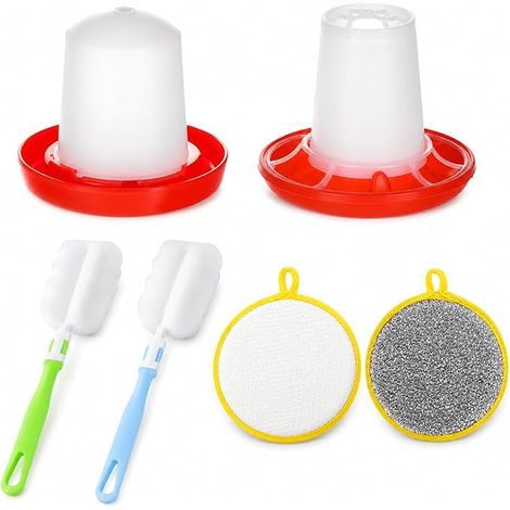 Mangeoire et Abreuvoir pour Poussins, Volaille 160 ml/160 g Plastique Amovible Ferme Et Basse-Cour Petite Volaille, Cailles Et Pigeons 2 Brosses Et 2 Éponges Facilitent Le Lavage (1/5)