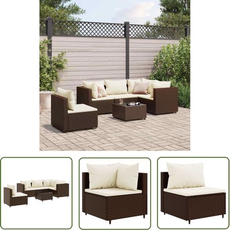 The Living Store 6-tlg. Garten-Lounge-Set mit Kissen Braun Poly Rattan - Gartensets - Lounge Set - Gartenmöbel - Rattan Möbel - Outdoor Möbel