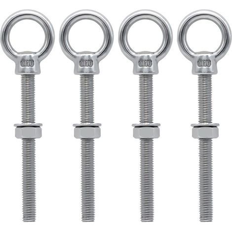 BUNTHAUS M10 x 100 mm Ringschrauben, M10 Ringschrauben mit metrischem Gewinde, Edelstahl zur Befestigung und Aufhängung, 4 Stück