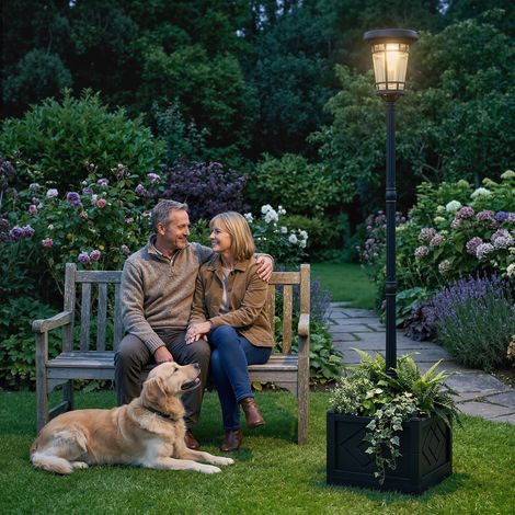 Lanterne solaire sur pied pot fleurs 195 cm 2 niveaux luminosité interrupteur IP44 lampe décorative jardin balcon