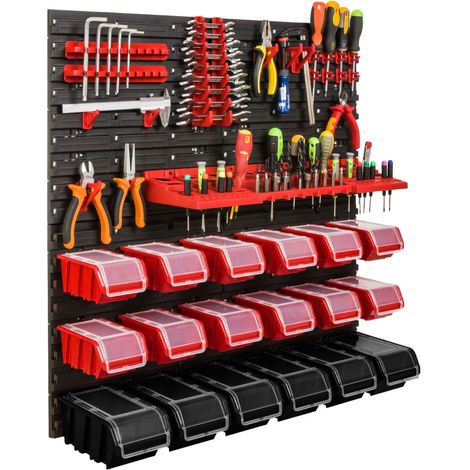 Panneau à outils d'atelier 78x78 cm + 18 plateaux (1/5)