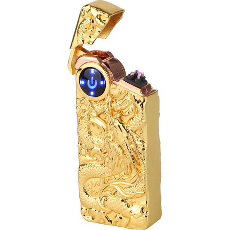 Briquet à double arc électrique, élégant et tendance, avec capteur tactile et impulsion, couleur or. (1/5)