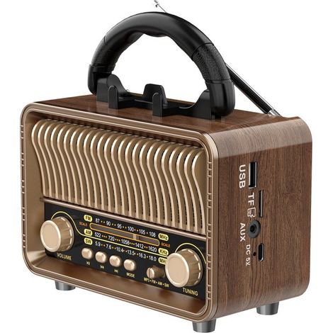 Radio，Radio portátil vintage，Radio retro vintage de transistores，Funciona con pilas D，Recargable por USB，Reproducción USB，16,58,213,2 cm (1/5)