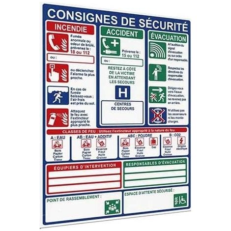 Panneau de signalisation des consignes de sécurité – Conforme norme NF S 60-303 – PVC classe M1 – Dimensions H 300 mm x L 200 mm – Jod1