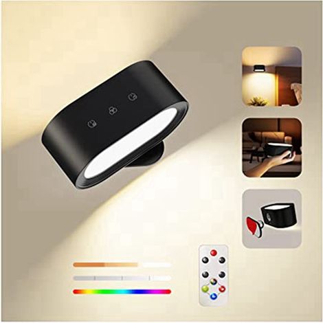 1 exemplaire. Couleur : Noir. Matériau : Plastique. Lampe murale rechargeable USB, lampe de chevet LED rechargeable.