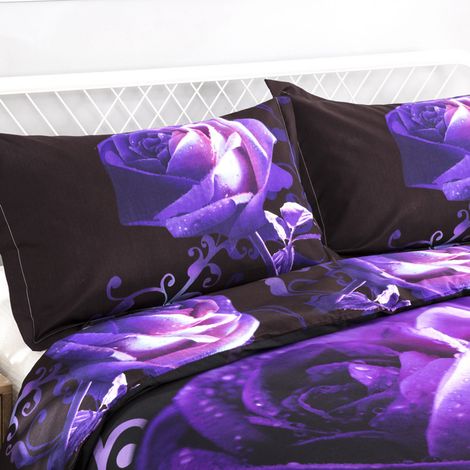 Ensemble de literie 4 pièces, housse de couette confortable, motif rose violet, taille 2