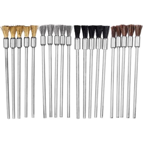 20pcs Mini Brosse Métallique Brosses Métalliques Perceuse Brosse en Forme de Stylo Brosse Laiton 4 Styles pour Nettoyage Décontamination ébavurage Éliminer Rouille et Corrosion (1/5)
