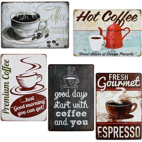 Blechschilder Lot de 5 plaques décoratives rétro en métal pour café, restaurant, salon, couloir, bureau - 30 x 20 cm (1/5)