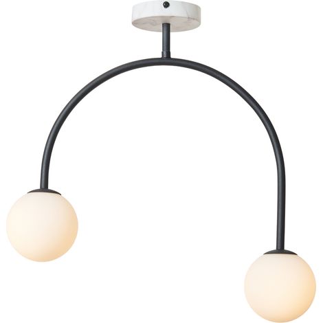 Litecraft Darl Ceiling Light Semi Flush 2 Arm With Opal Glass Shades - Black (1/5)