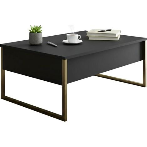 Dmora - Wohnzimmertisch Dgiagnon, Niedriger Wohnzimmertisch, Kaffeeregal, Couchtisch für Sofa, 90x60h40 cm, Anthrazit und Gold
