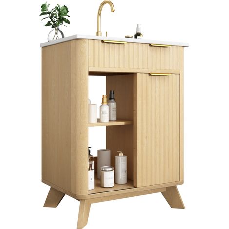 Mobile lavabo 61 x 47 x 90 cm in MDF effetto legno, 3 cassetti, anta scorrevole - CHICFURN (1/5)