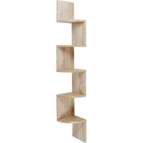 Étagère d'angle - HSTURYZ - Chêne - 5 niveaux - Design zig zag (1/2)