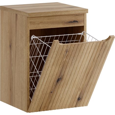 Meuble bas de salle de bain 40 cm avec panier à linge et plan NOVA chêne Coast Evoke (1/5)