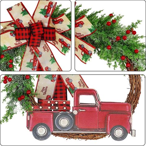 Weihnachtskranz mit rotem LKW, Herbstkranz für die Haustür, Dekoration für Bauernhäuser, Herbst, Erntedankfest, Halloween (1/5)