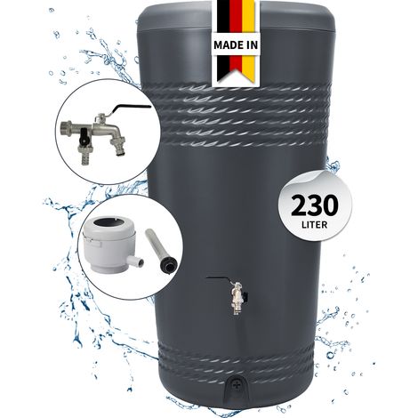 4rain MILO 2in1 Regentonne Komplett-Set 230 Liter graphite grey inkl. Chrom-Doppelauslaufhahn und Fallrohranschluss (1/5)