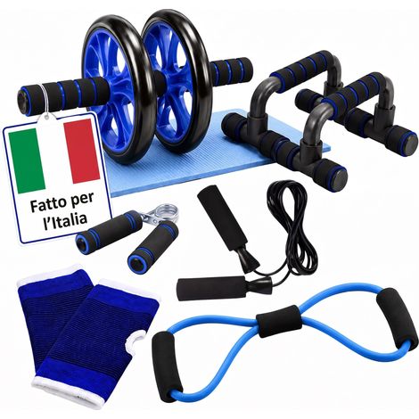 Relaxdays, rullo addominale fitness 9pz, HxLxP: 10 x 23 x 26 cm, blu