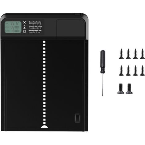 Puerta automática para gallinero, puerta digital para mascotas fabricada en aleación de aluminio con batería de excepcional duración, primera generación, color negro. (1/5)
