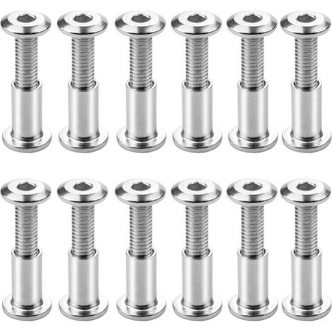 12 Pack M6 x 20 mm Connecting Screws Bolts Connecting Screw Set Hex Head Flat Head with Sleeve Nut for Cabinet Shelf Connection (1/4)
