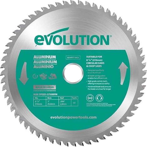 Evolution Aluminium Cutting Circular Saw Blade 210 x 25.4mm x 60T (1/5)