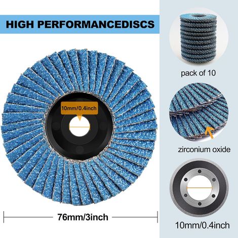 75 mm Fächerscheibe, 10 Stück Schleiffächerscheiben für Metall, Holz, Stahl, Körnung 40 60 80 120, Schleifscheiben Schleifscheiben für Winkelschleifer 3 Zoll Fächerscheibe
