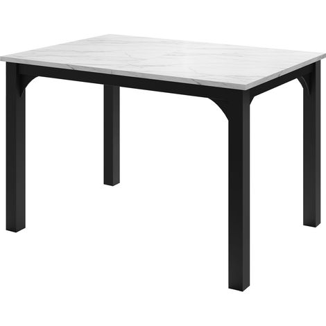 Mesa Oswego 135, Mármol blanco + Negro, 76x80x120cm, Alargamiento, Aglomerado laminado, Metal
