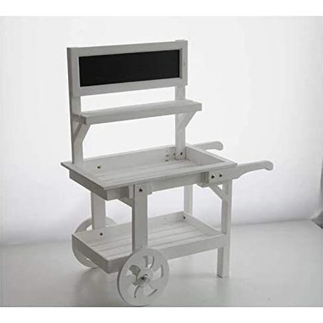 CARRETTO ESPOSITORE IN LEGNO PORTA PIANTE BIANCO CON LAVAGNA 87 X 47 X H109 CM (1/2)