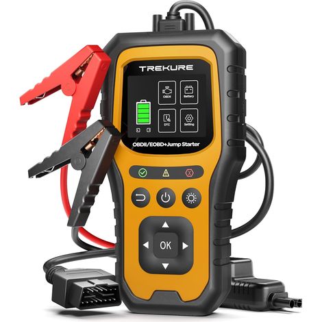 Booster Batterie Voiture avec OBD2 Diagnostic 7000A Démarreur Voiture 10.0L Diesel OBD Diagnostique Français avec Tests de Tension Booster avec Diagnostic OBDII Écran Pince LED (1/5)