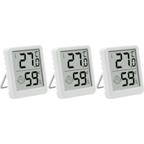 Lot de 3 thermomètres hygromètre d'intérieur avec écran LCD numérique avec affichage smiley pour chambre de bébé, salon, bureau, serre (1/5)