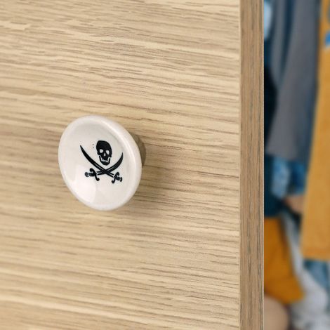 Ouvre&Déco – Bouton de meuble PIRATE, Porcelaine blanc/noir Ø40 mm (1/4)