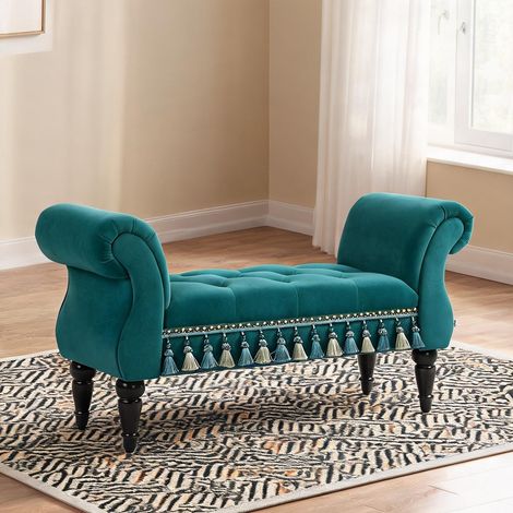 Table de chevet en velours bois mousse 117 x 40 x 58 cm (1/5)