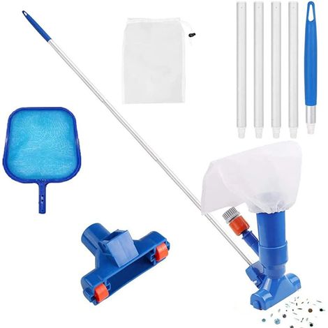 Kit d'aspirateur de piscine portable avec perche à 5 sections et filet. Accessoires de nettoyage pour piscine (voir ci-dessus). (1/5)