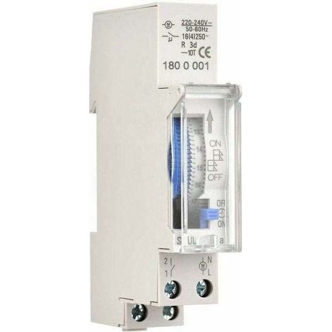 Temporizador mecánico de 24 horas con soporte para riel y batería integrada, ajuste mínimo de 15 minutos, color gris, AC220-240V. (1/4)