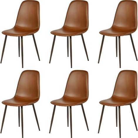Meubles Cosy Set 6 Sedie da pranzo Charlton PU - stile scandinavo, rivestimento PU marrone, gambe in metallo effetto legno noce scuro