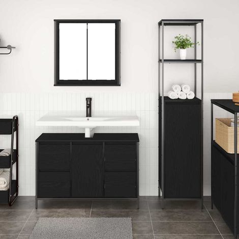 Badezimmermöbel Set mit Schubladen 2 pcs Schwarz Eichen-Optik