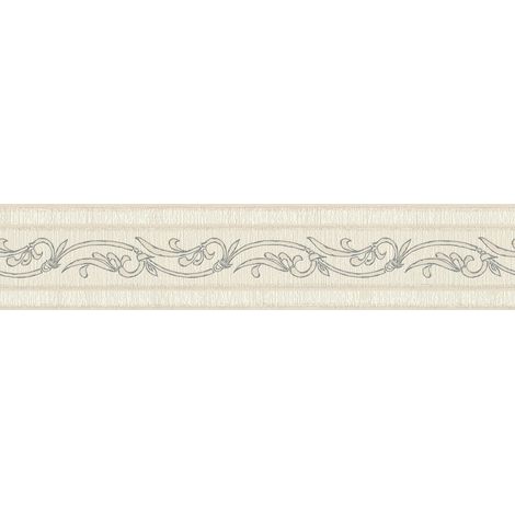 Frise murale idéale salon | Frise papier peint motif beige crème & gris | Frise tapisserie motif fleur lila pour chambre adulte - 5,00 x 0,13 m
