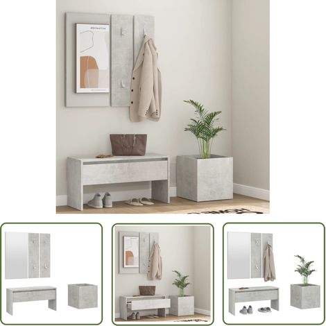 The Living Store Ensemble de meubles de couloir Gris béton Bois d'ingénierie - Banc Entrée - Meuble Hall - Mobilier Salle D'entrée - Rangements Entrée - Banc Coffre (1/5)
