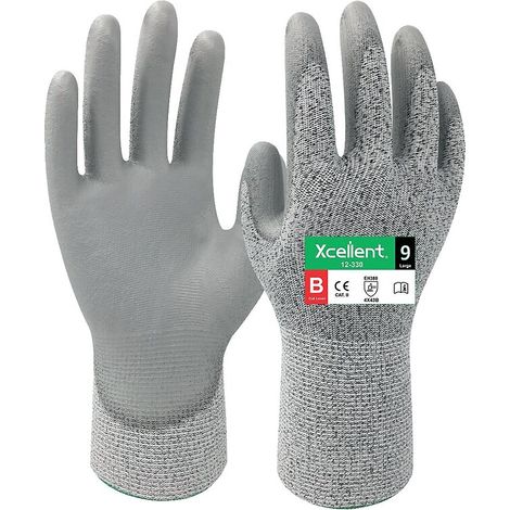 Gants 12-330 POLYESTER/PU Jauge 13 Anticoupure B gris taille 10- sachet de 2 paires - XCELLENT