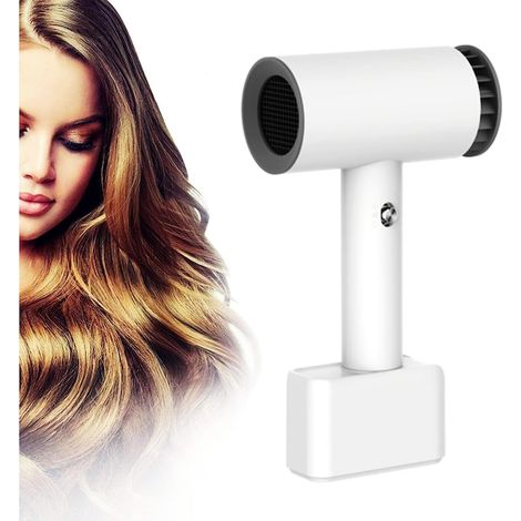 Sèche-cheveux sans fil portable rechargeable 2600 mAh, 2 vitesses, blanc, pour voyage et déplacement (1/5)