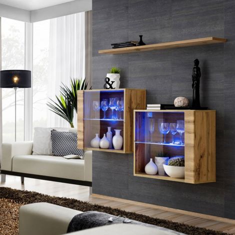 Lot de 2 Vitrines Murales & Étagère "Switch SBIII" 130cm Naturel (1/3)