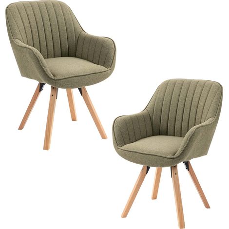 MEUBLES COSY 2er-Set CARSON skandinavische drehbare Esszimmersessel aus grünem Stoff